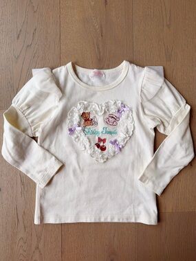 Shirley Temple Cream Long-Sleeve Ruffle Heart Tee for Kids